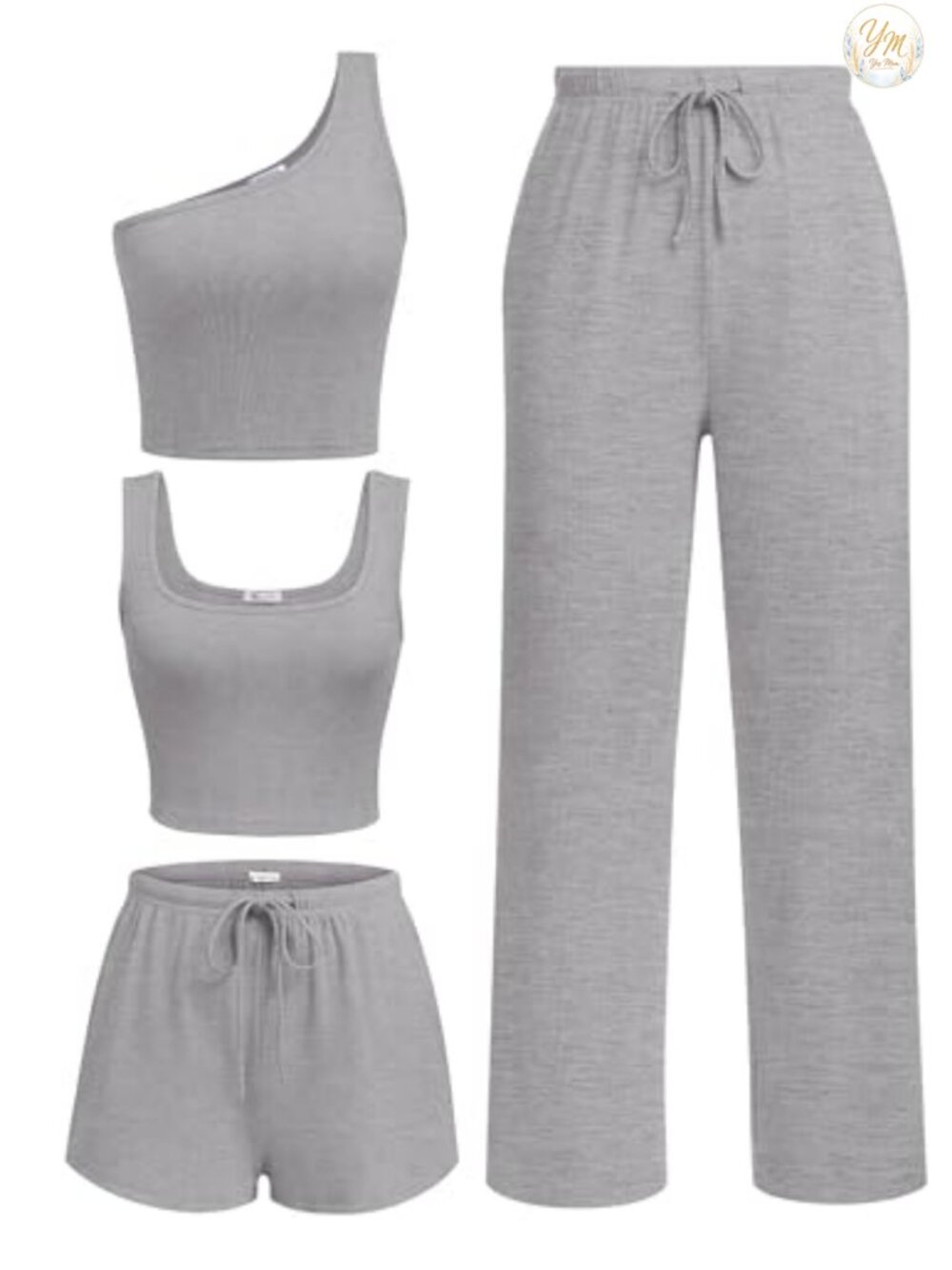 4 Piece Lounge Set Women Casual Summer Outfit Ribbed Knit Crop Top Tank Shorts
